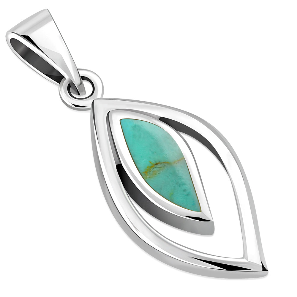 Turquoise Wavy Drop Silver Pendant
