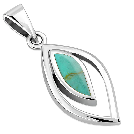 Turquoise Wavy Drop Silver Pendant
