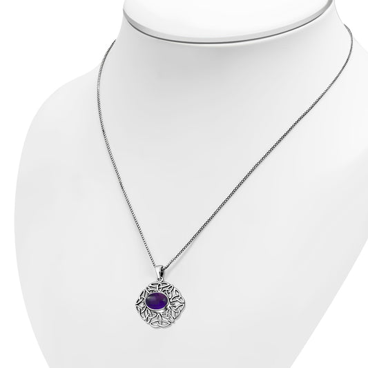 Amethyst Oval Celtic Knot Silver Pendant