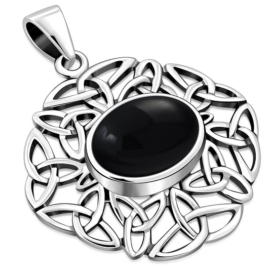 Black Onyx Oval Celtic Knot Silver Pendant