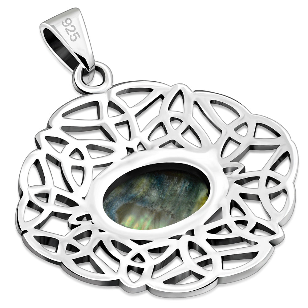 Abalone Shell Oval Celtic Knot Silver Pendant