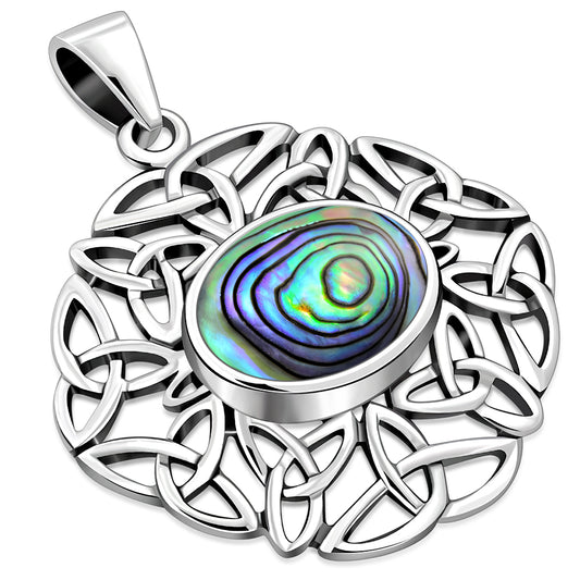 Abalone Shell Oval Celtic Knot Silver Pendant