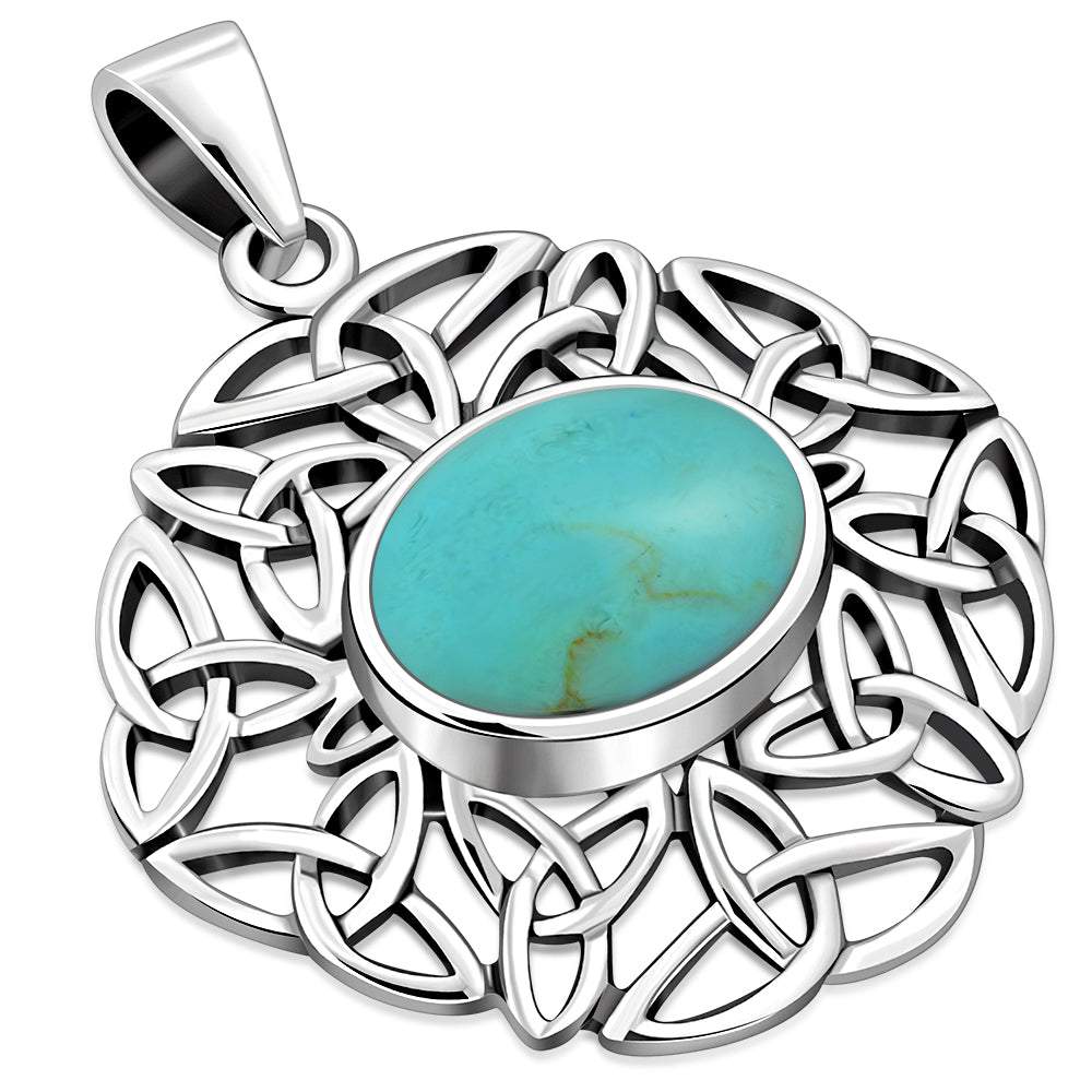 Turquoise Oval Celtic Knot Silver Pendant