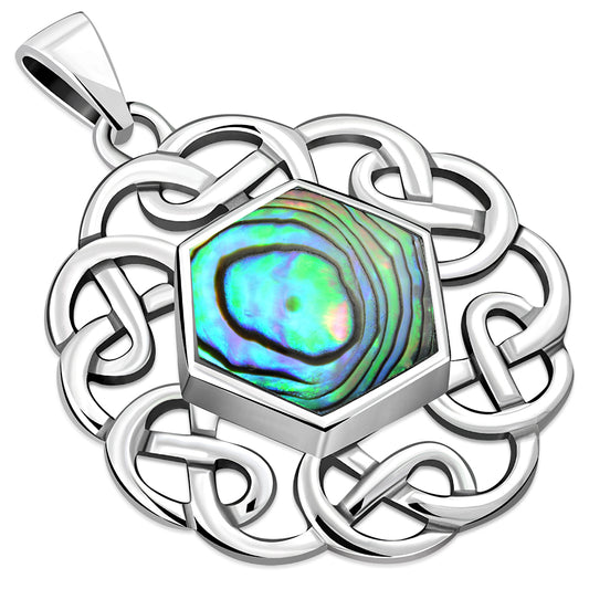 Abalone Shell Round Celtic Knot Silver Pendant