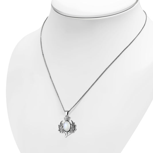 Rainbow Moonstone Thistle Silver Pendant