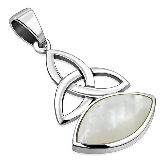 Mother of Pearl Trinity Knot Silver Pendant