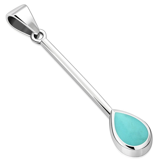 Turquoise Long Drop Pear Shaped Sterling Silver Pendant