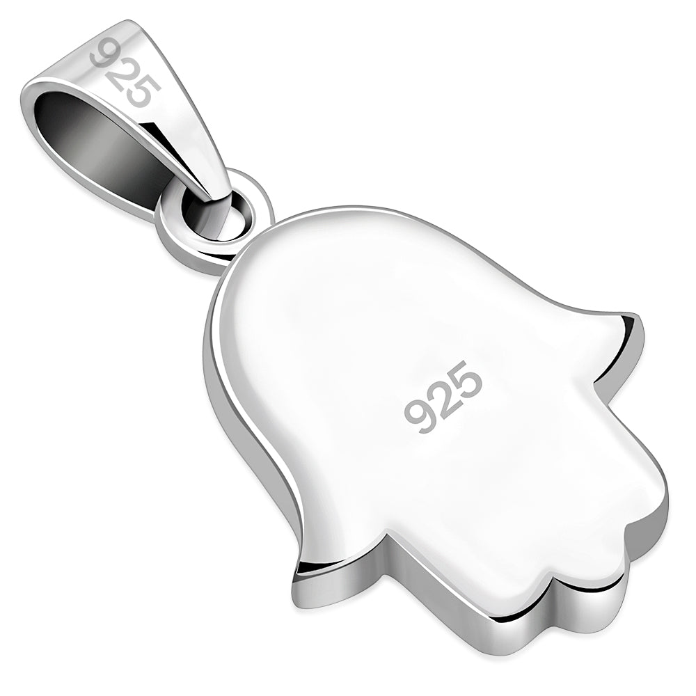 Synthetic Blue Opal Hamsa Silver Pendant