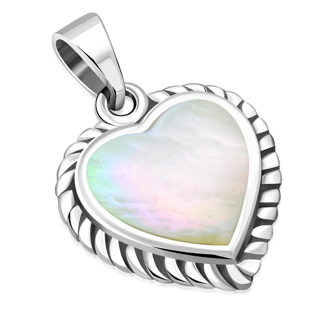 Mother Of Pearl Shell Love Heart Ethnic Silver Pendant