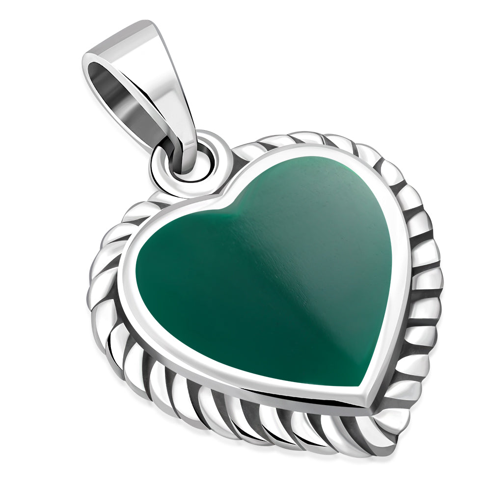 Green Agate Heart Ethnic Silver Pendant