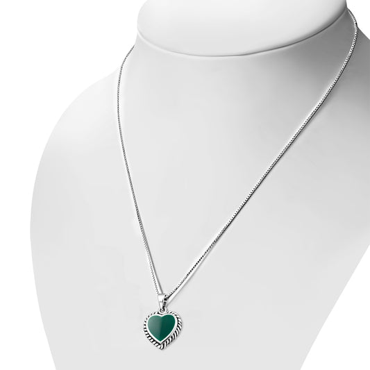 Green Agate Heart Ethnic Silver Pendant