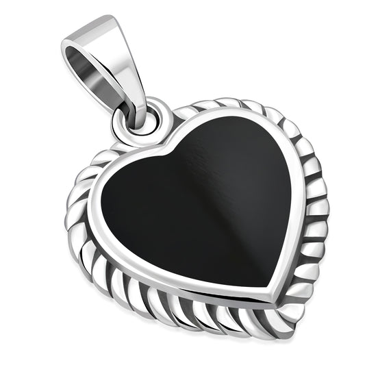 Black Onyx Heart Ethnic Silver Pendant