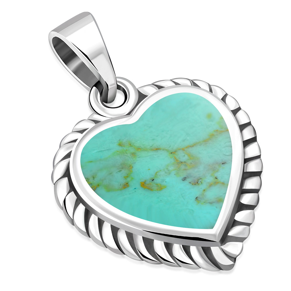 Turquoise Heart Ethnic Silver Pendant