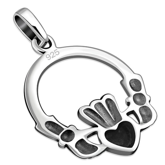 Small Irish Claddagh Silver Pendant