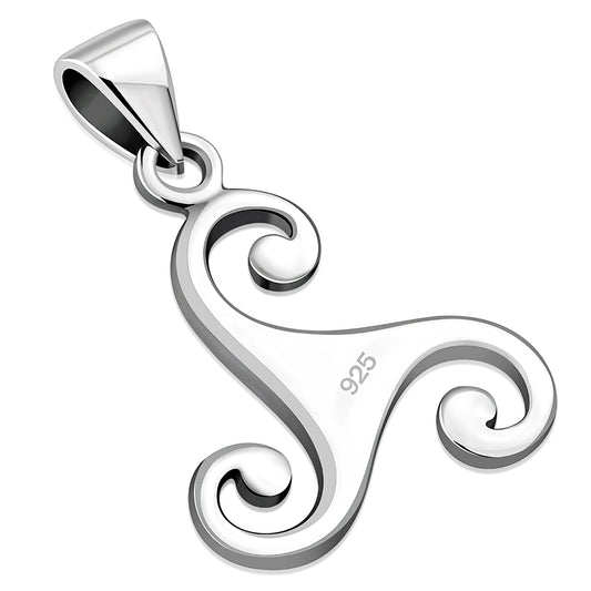 Small Triskele Triple Spiral Silver Pendant