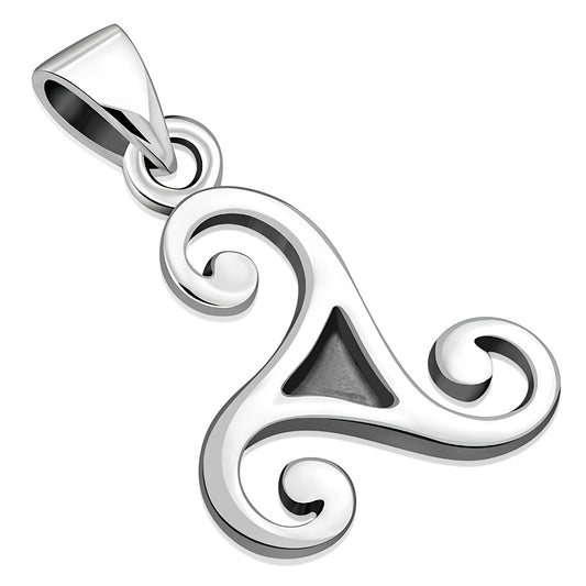 Small Triskele Triple Spiral Silver Pendant