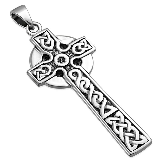 Medium Long Celtic Knot Cross Silver Pendant