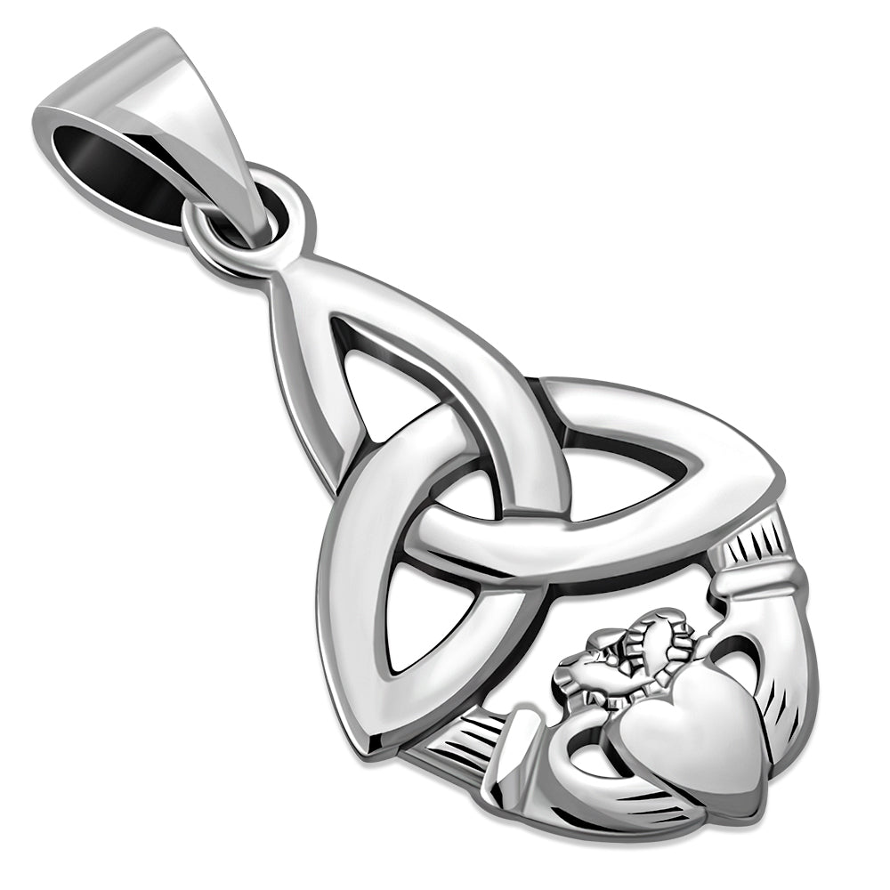 Celtic Trinity and Claddagh Silver Pendant