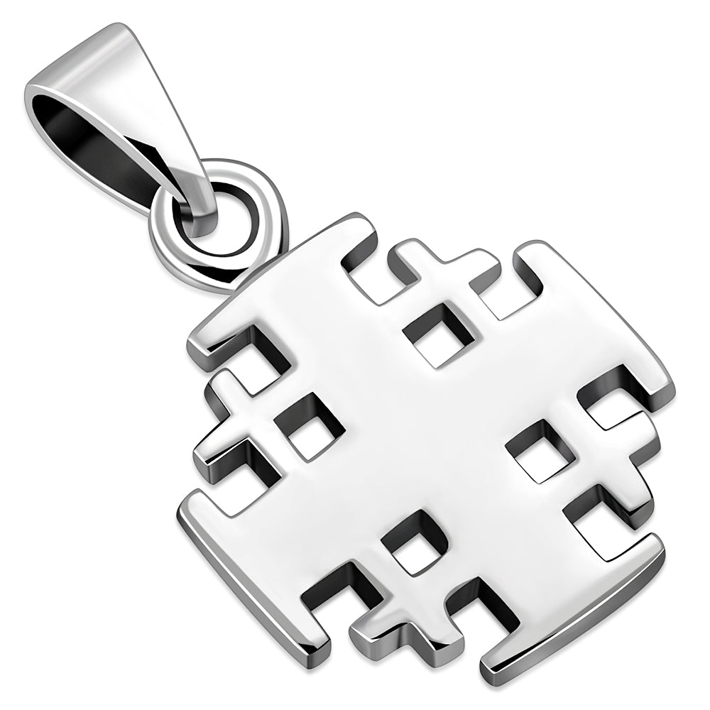 Small Jerusalem Cross Plain Silver Pendant