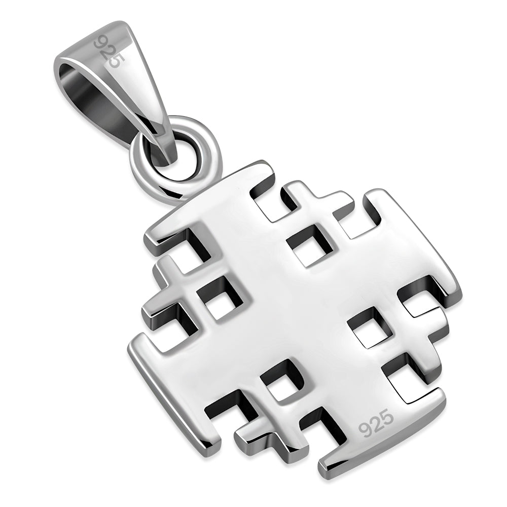 Small Jerusalem Cross Plain Silver Pendant