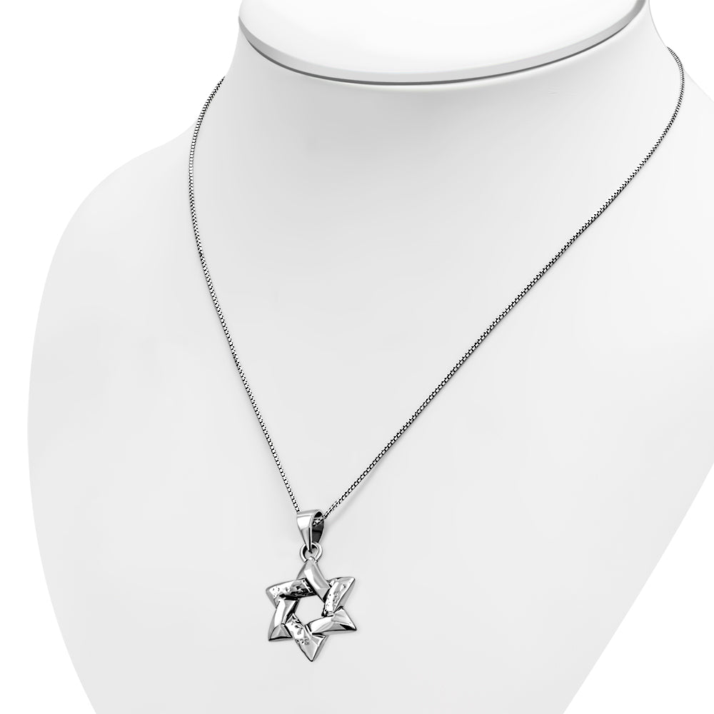 Medium Hammered Style Star of David Silver Pendant