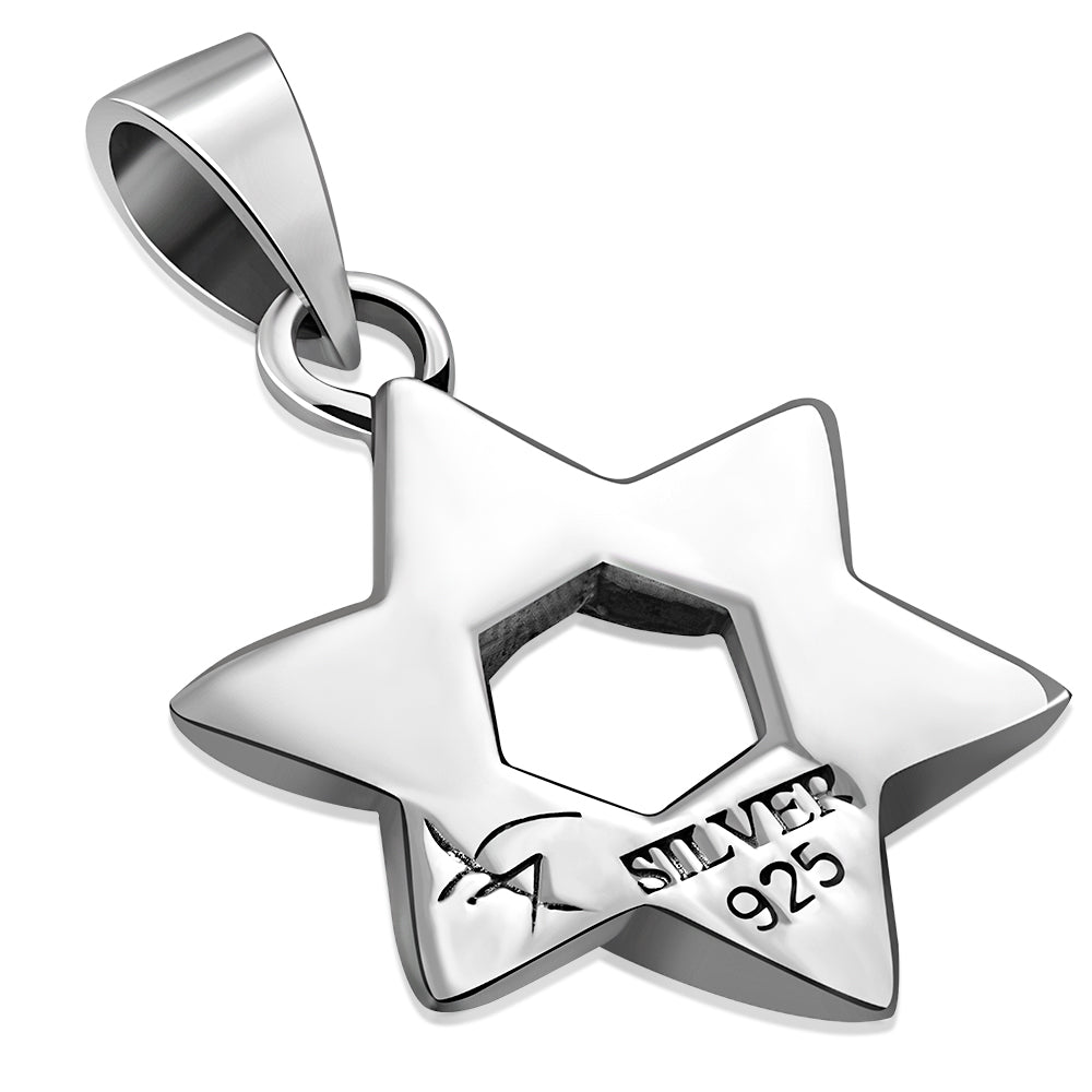 Medium Hammered Style Star of David Silver Pendant