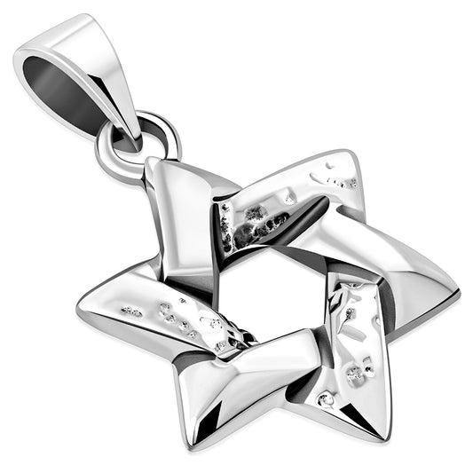 Medium Hammered Style Star of David Silver Pendant
