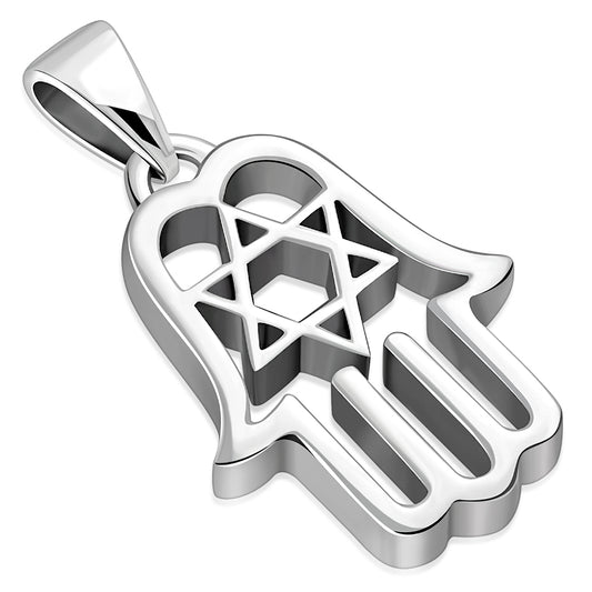 Hamsa Star of David Silver Pendant