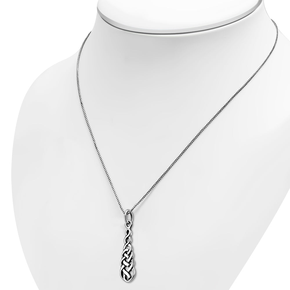 Long Celtic Knot Plain Silver Pendant