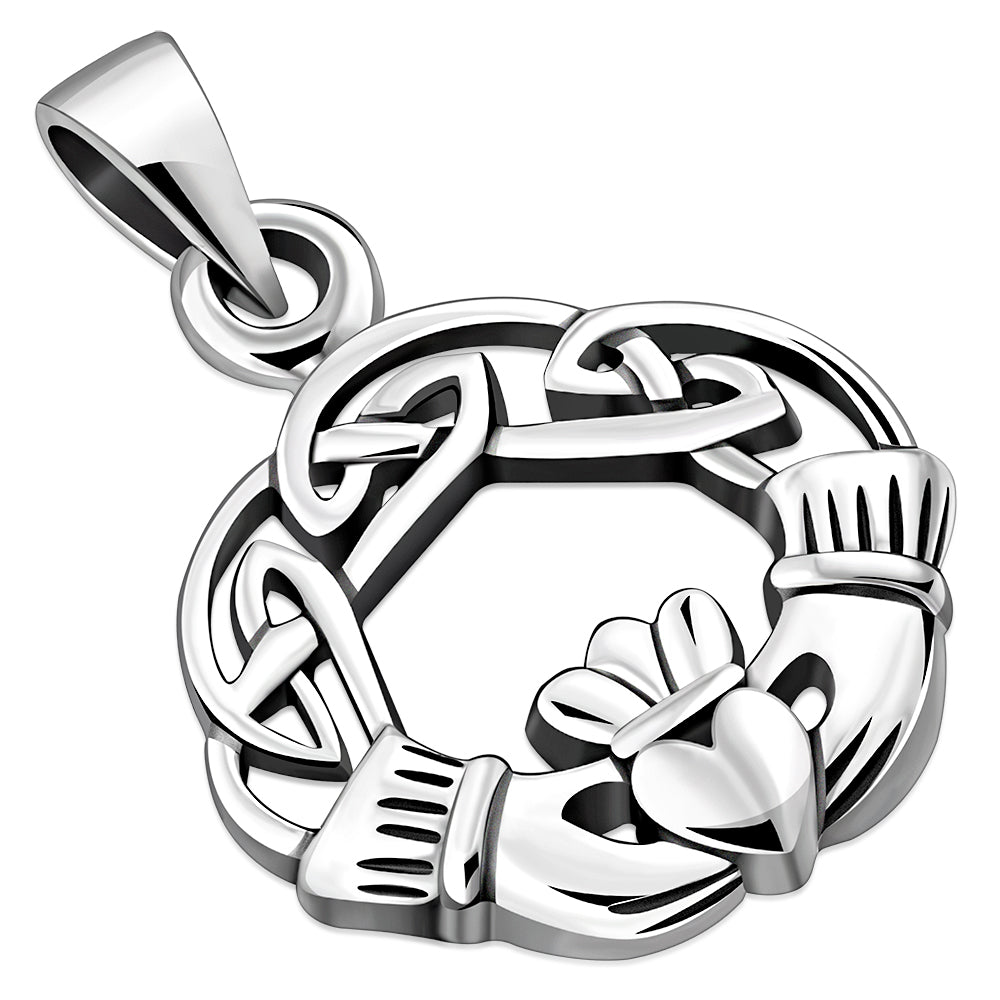 Celtic Knot Claddagh Silver Pendant