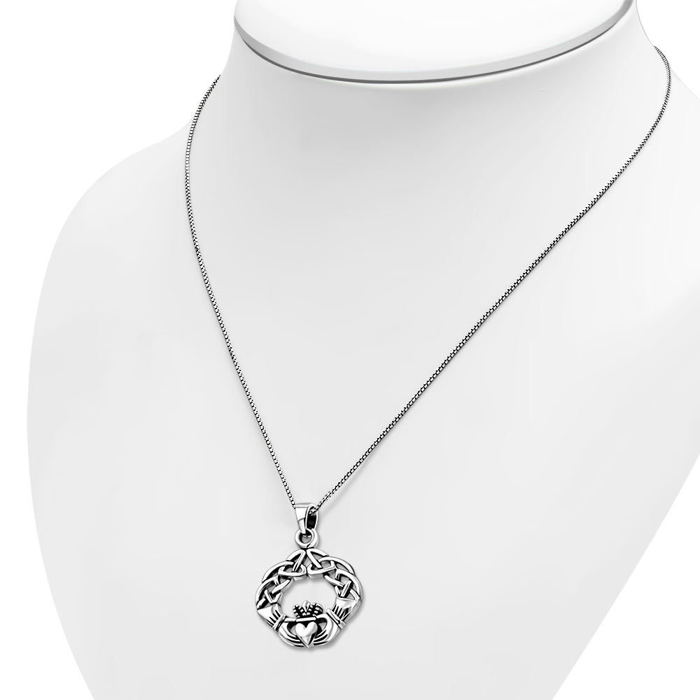 Solid Sterling Silver Celtic Knot Claddagh Pendant