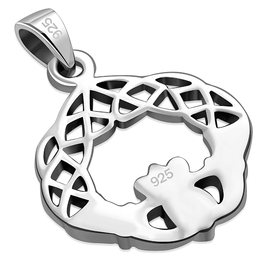 Solid Sterling Silver Celtic Knot Claddagh Pendant