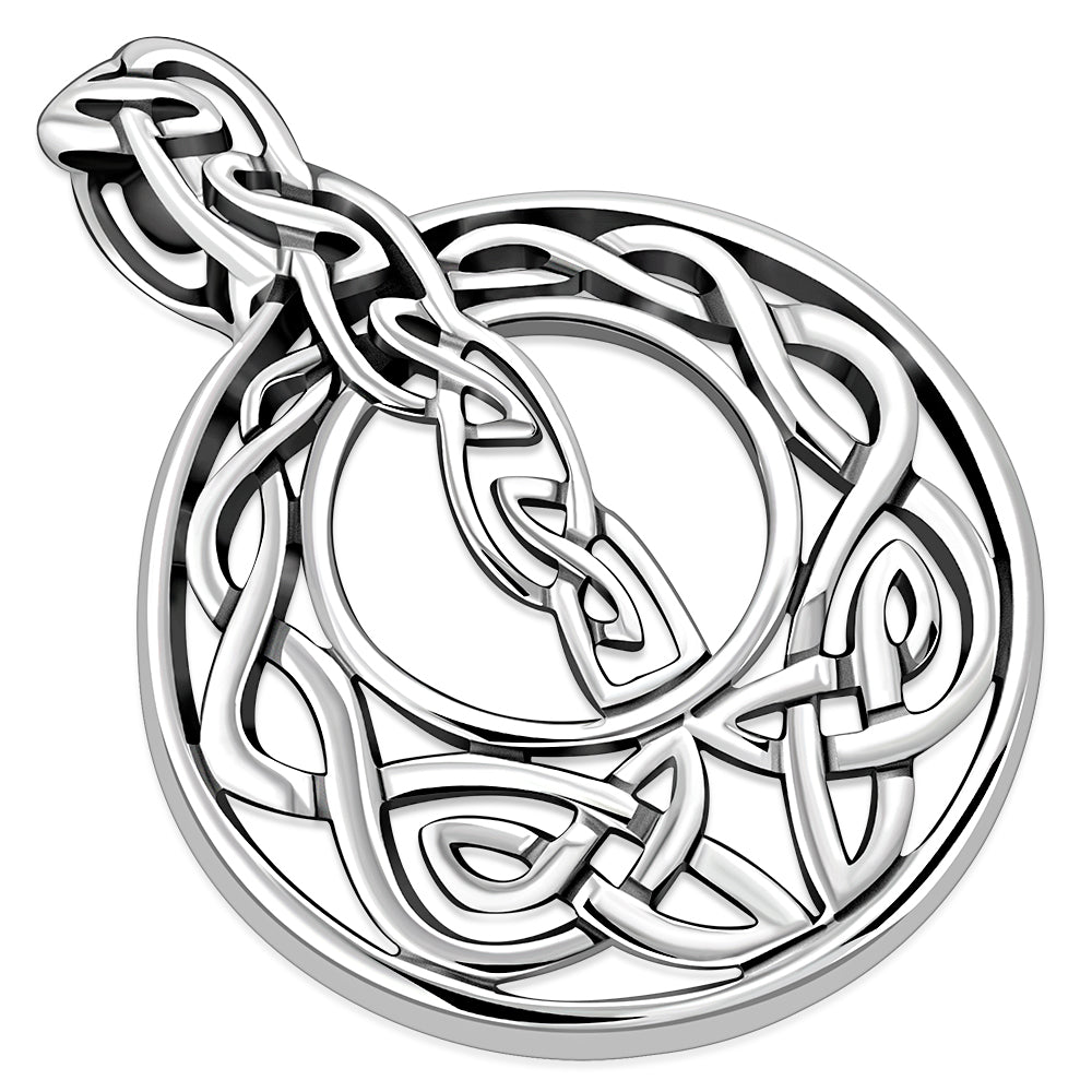 Unique Round Large Celtic Knot Silver Pendant