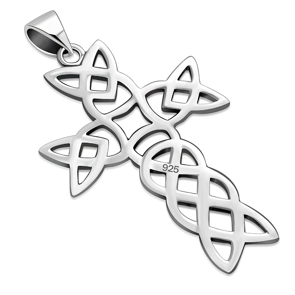 Large Celtic Knot Cross Silver Pendant