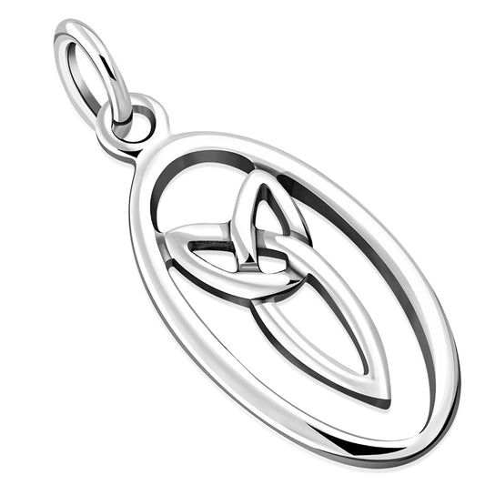 Tiny Trinity Knot Oval Silver Pendant