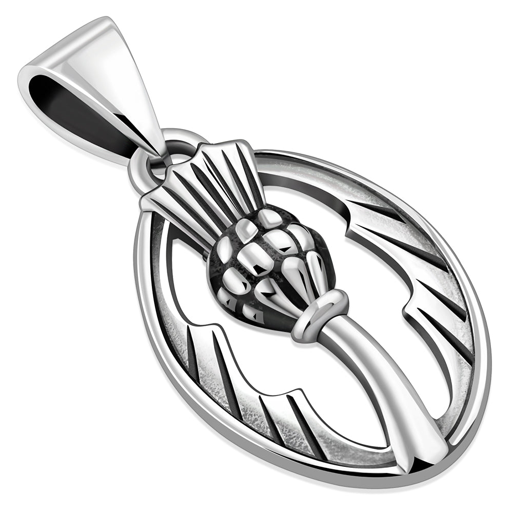 Thistle Oval Sterling Silver Pendant