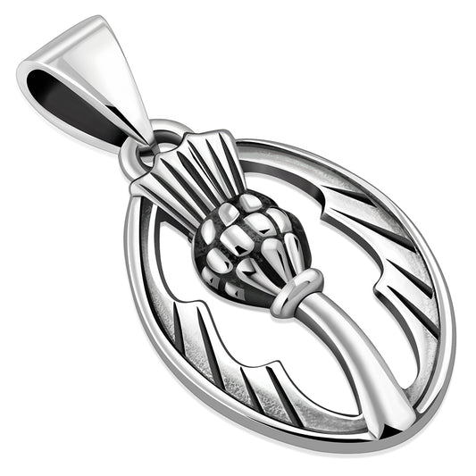 Thistle Oval Sterling Silver Pendant