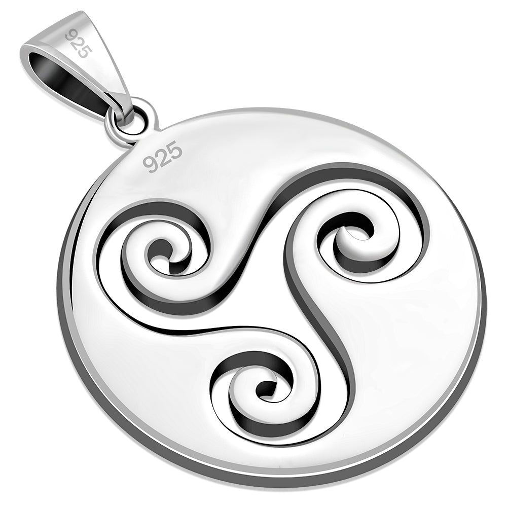 Large Celtic Triskele Silver Pendant