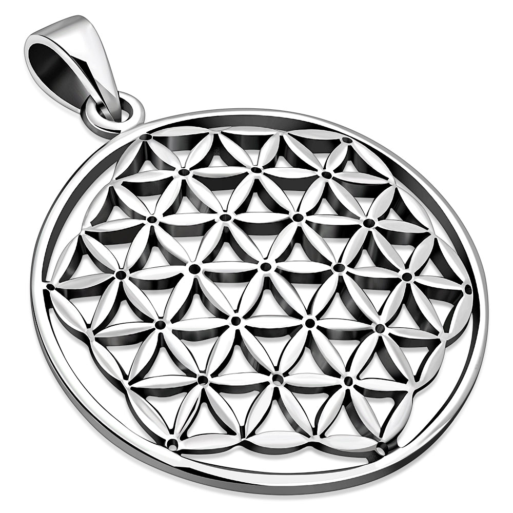 Large Flower of Life Silver Pendant