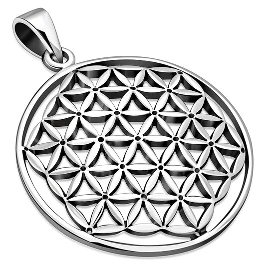 Large Flower of Life Silver Pendant