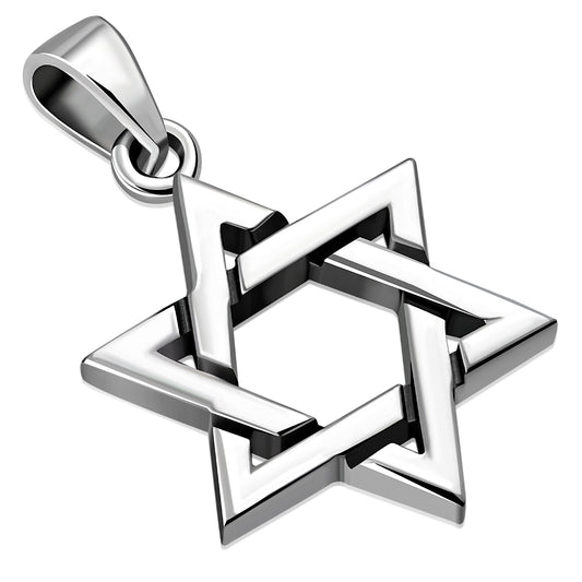 Star of David Grooved Plain Sterling Silver Pendant