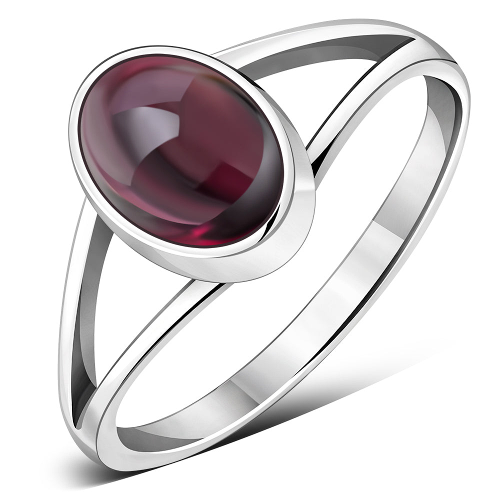 Simple Garnet Stone Sterling Silver Ring