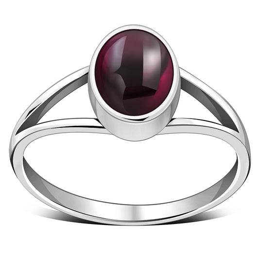 Simple Garnet Stone Sterling Silver Ring