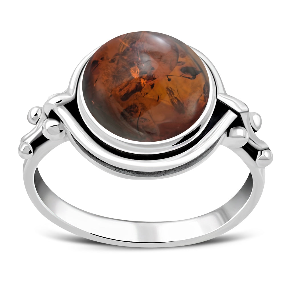 Ethnic Baltic Amber Sterling Silver Ring