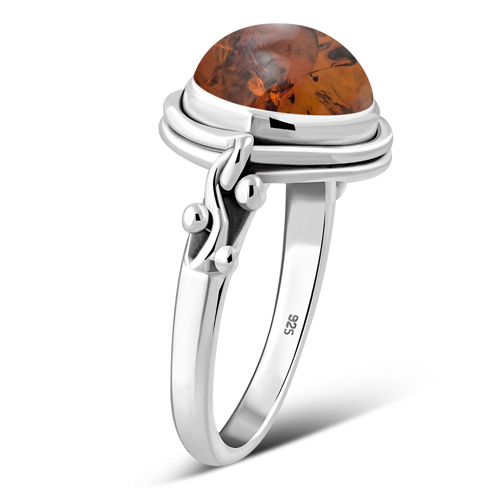 Ethnic Baltic Amber Sterling Silver Ring