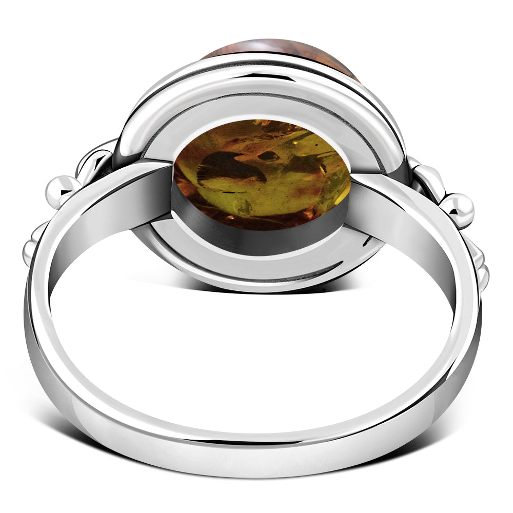 Ethnic Baltic Amber Sterling Silver Ring