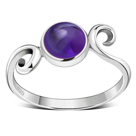 Delicate Silver Spiral Ring set w/ Amethyst Stone