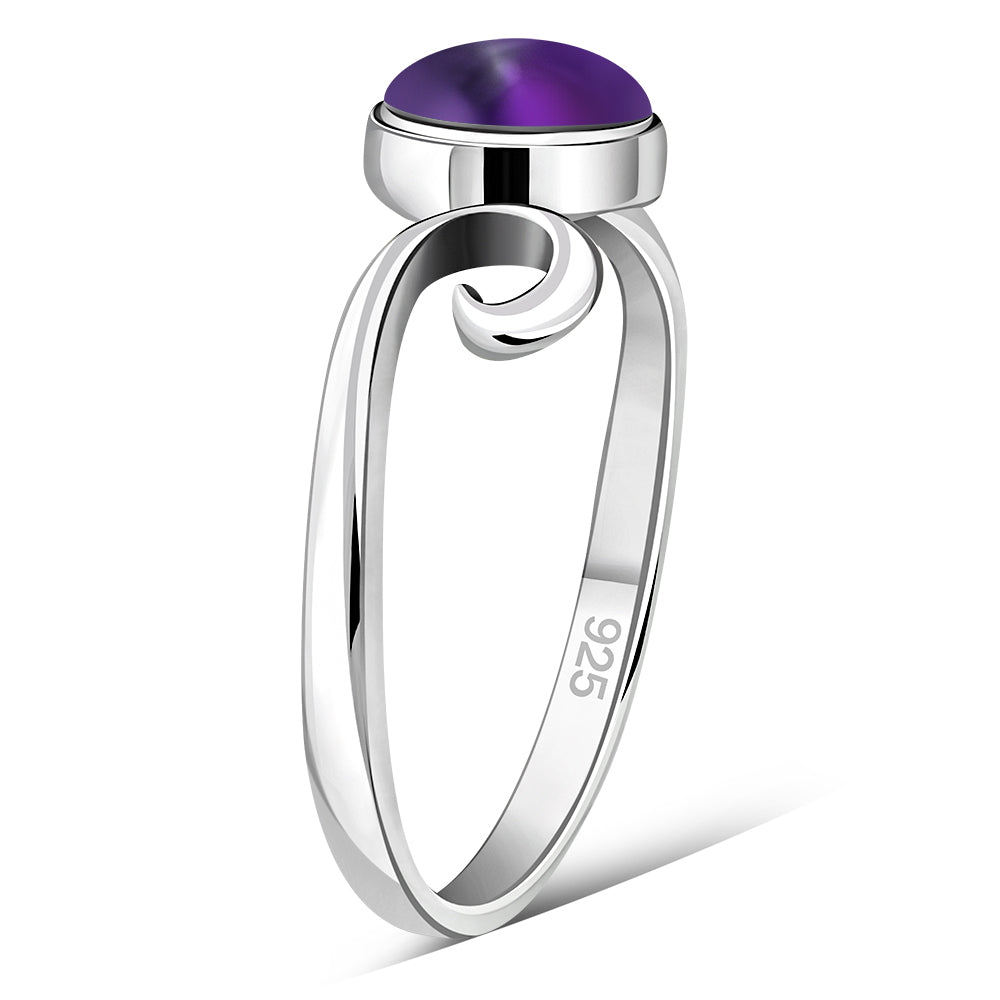 Delicate Silver Spiral Ring set w/ Amethyst Stone