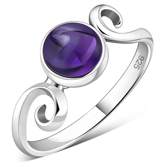 Delicate Silver Spiral Ring set w/ Amethyst Stone