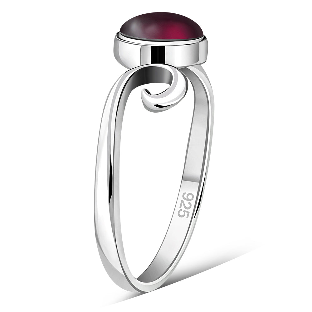 Delicate Silver Spiral Ring set w/ Garnet Stone